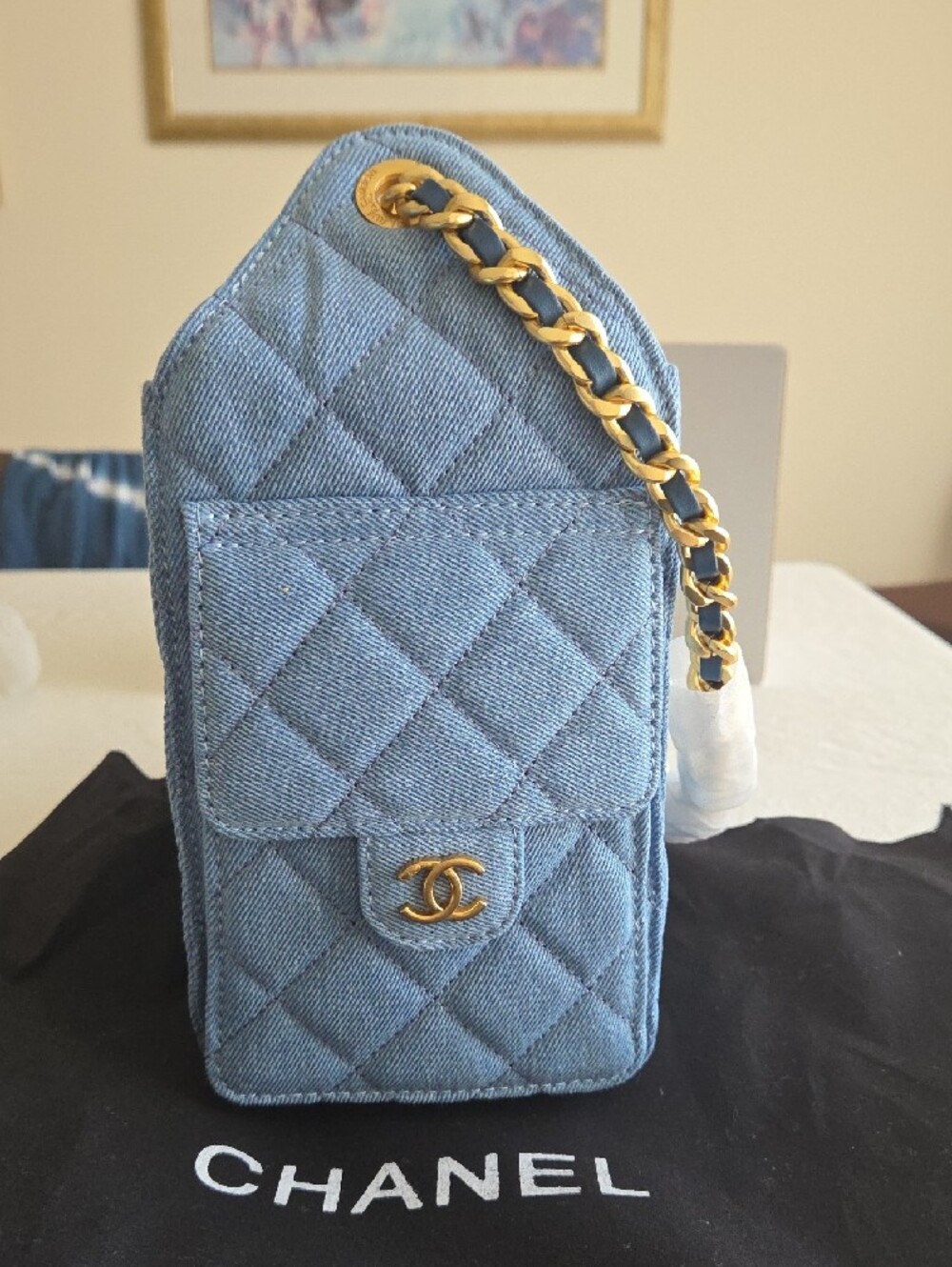 NWOT Light Blue Quilted Denim Shoulder Bag with Gold Hardware - Picture 2 of 12